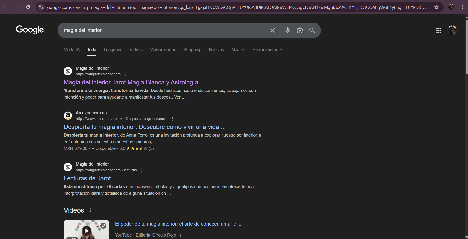 imagen ilustrativa del la pagina de magia del interior lanzada como primer resultado en los buscadores de google